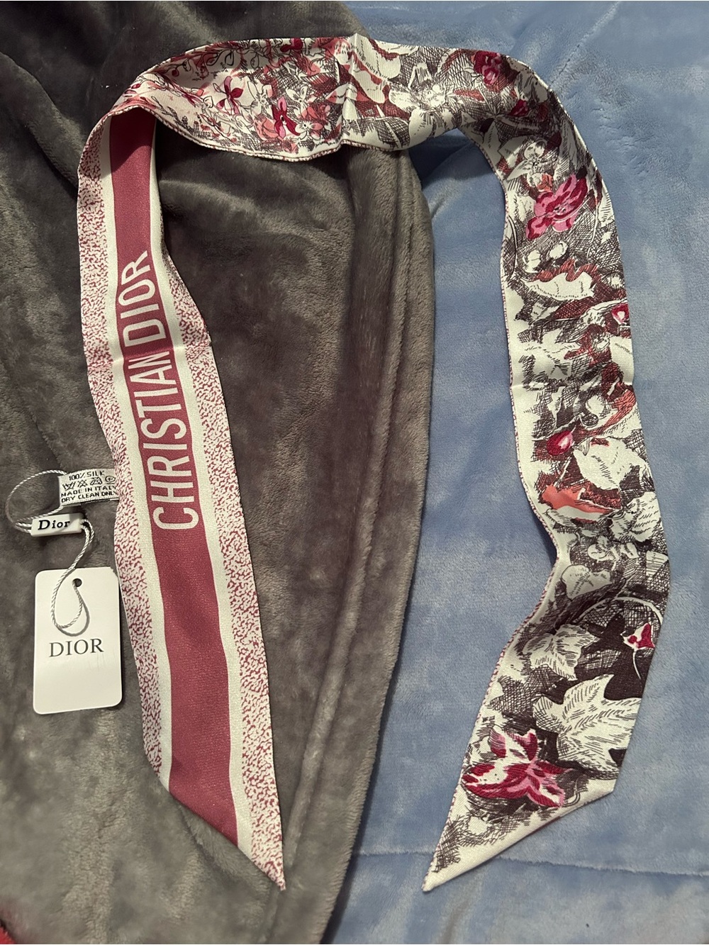 Floral Silk Twilly in Pink, Cream & Black